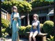 A couple of women sitting on top of a wooden bench.